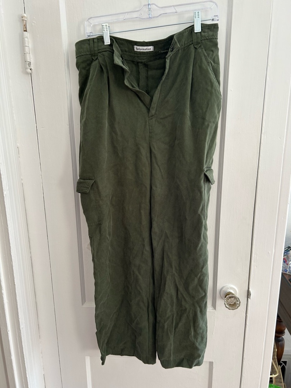 Reformation Olive Green Cargo Pants Wide Leg High Rise